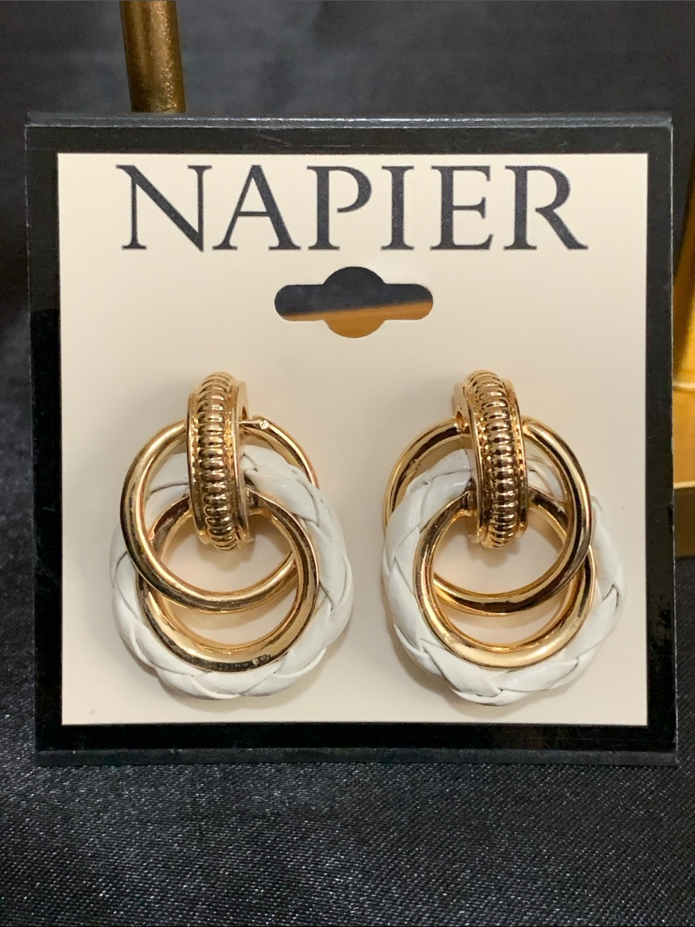NWT Napier gold tone and white earrings
